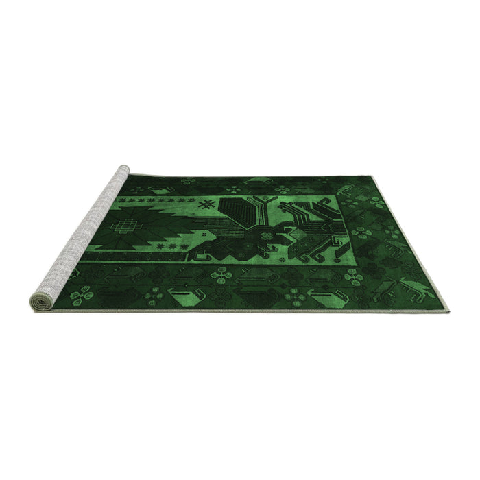Sideview of Machine Washable Persian Emerald Green Traditional Area Rugs, wshtr2409emgrn