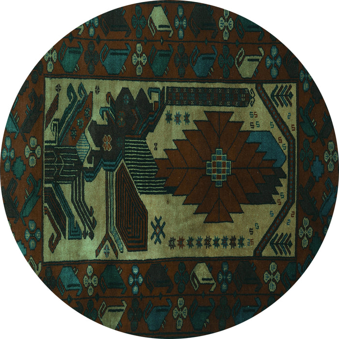 Round Persian Turquoise Traditional Rug, tr2409turq