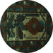 Round Machine Washable Persian Turquoise Traditional Area Rugs, wshtr2409turq