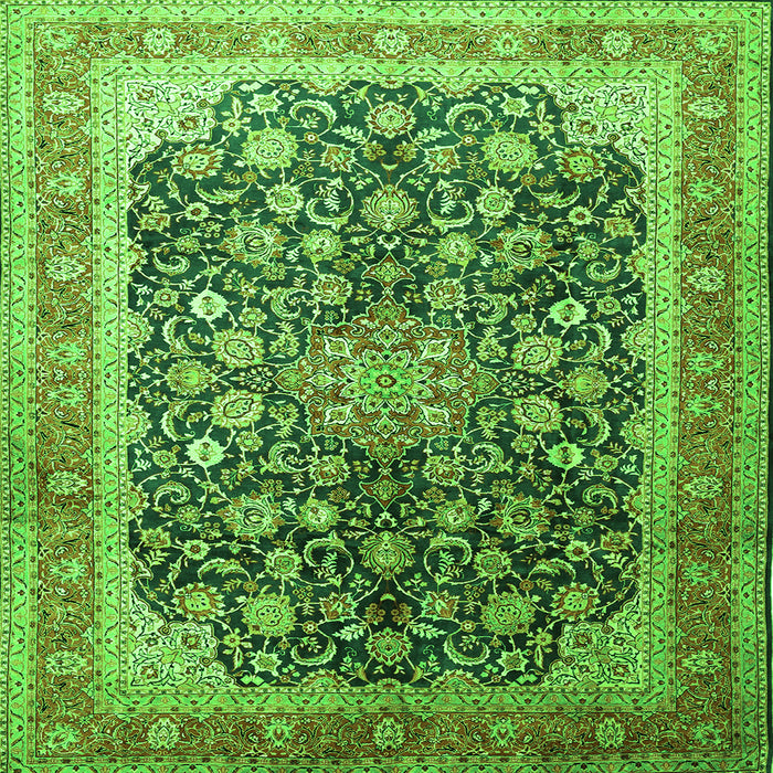 Round Machine Washable Medallion Green Traditional Area Rugs, wshtr240grn