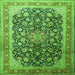 Round Machine Washable Medallion Green Traditional Area Rugs, wshtr240grn