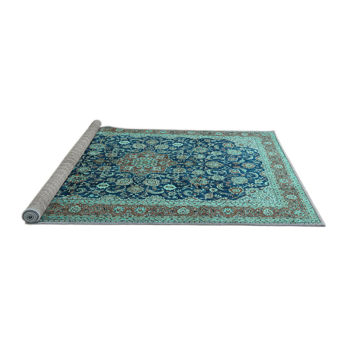 Sideview of Machine Washable Medallion Light Blue Traditional Rug, wshtr240lblu