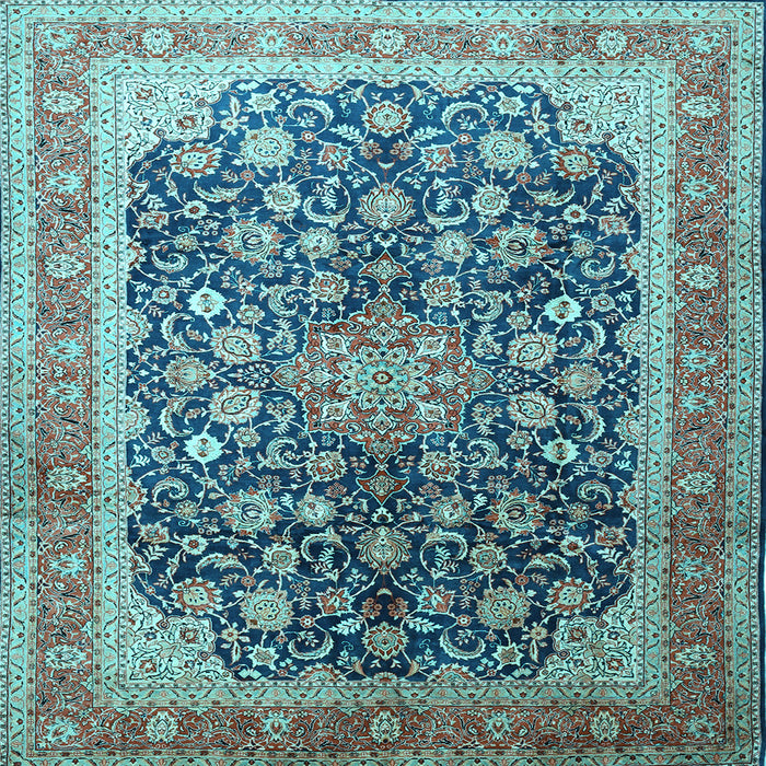 Square Machine Washable Medallion Light Blue Traditional Rug, wshtr240lblu