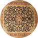 Round Machine Washable Medallion Brown Traditional Rug, wshtr240brn