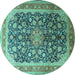 Round Machine Washable Medallion Turquoise Traditional Area Rugs, wshtr240turq