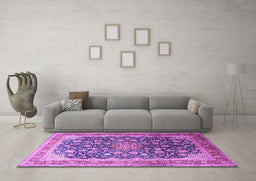 Machine Washable Medallion Purple Traditional Area Rugs in a Living Room, wshtr240pur