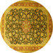 Round Machine Washable Medallion Yellow Traditional Rug, wshtr240yw