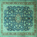 Square Machine Washable Medallion Turquoise Traditional Area Rugs, wshtr240turq