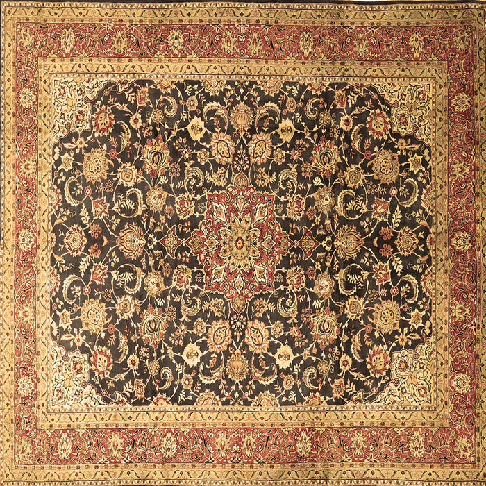 Square Machine Washable Medallion Brown Traditional Rug, wshtr240brn