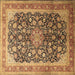 Square Machine Washable Medallion Brown Traditional Rug, wshtr240brn