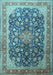 Machine Washable Medallion Light Blue Traditional Rug, wshtr240lblu