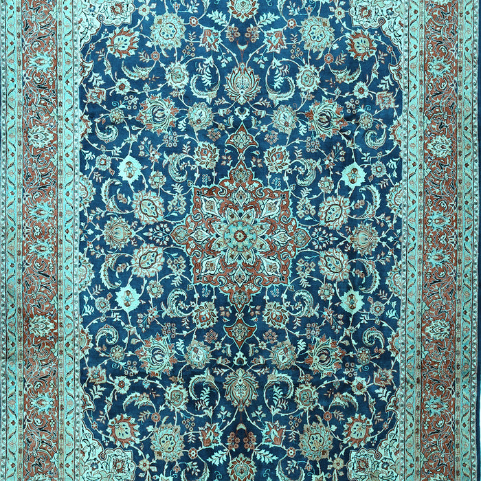 Machine Washable Medallion Light Blue Traditional Rug, wshtr240lblu
