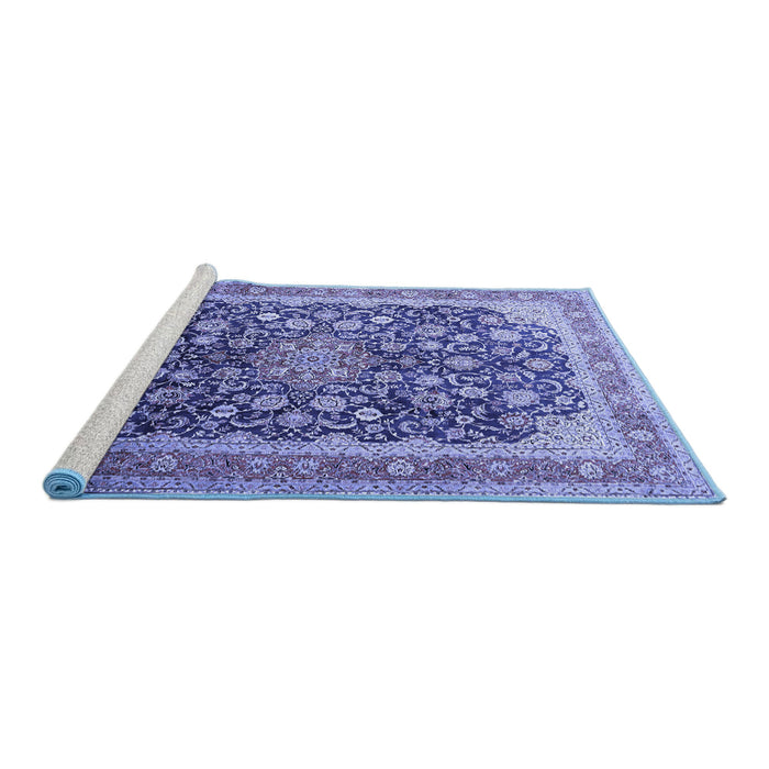 Sideview of Machine Washable Medallion Blue Traditional Rug, wshtr240blu