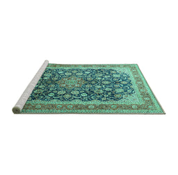 Sideview of Machine Washable Medallion Turquoise Traditional Area Rugs, wshtr240turq