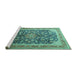 Sideview of Machine Washable Medallion Turquoise Traditional Area Rugs, wshtr240turq