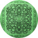 Round Machine Washable Medallion Emerald Green Traditional Area Rugs, wshtr240emgrn