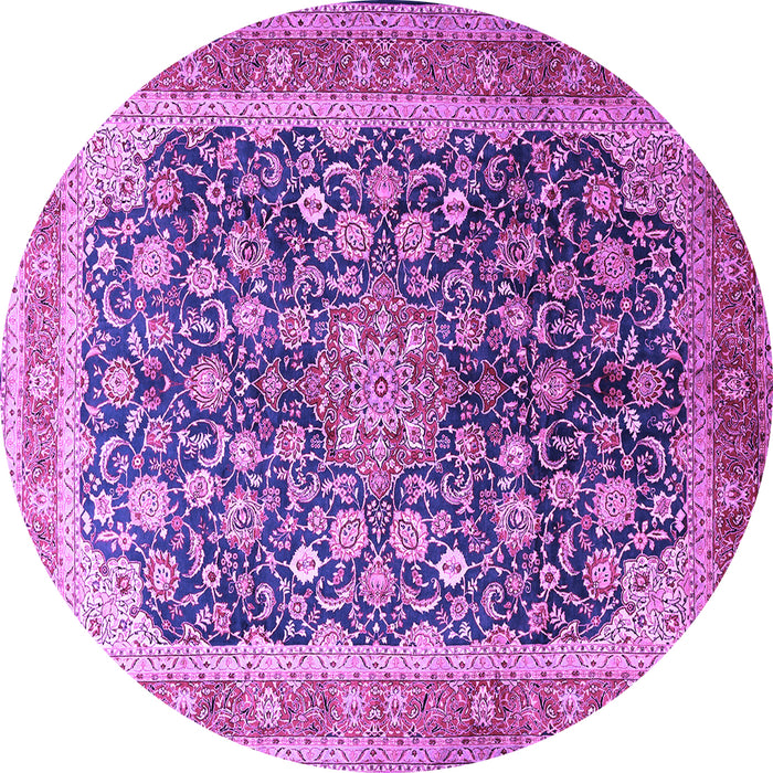 Round Machine Washable Medallion Purple Traditional Area Rugs, wshtr240pur