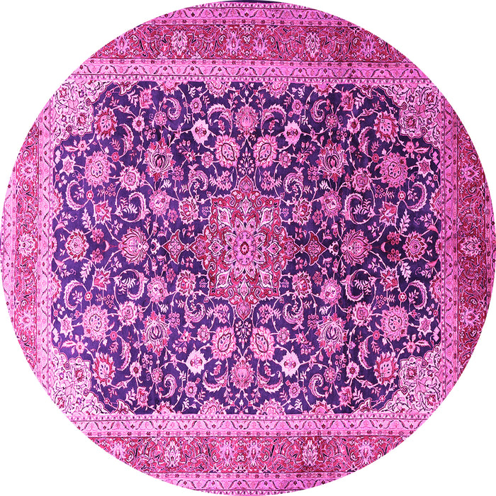 Round Machine Washable Medallion Pink Traditional Rug, wshtr240pnk
