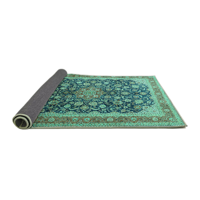 Sideview of Medallion Turquoise Traditional Rug, tr240turq