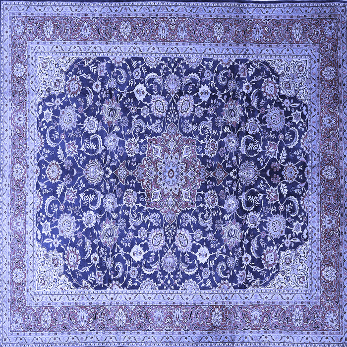 Square Machine Washable Medallion Blue Traditional Rug, wshtr240blu