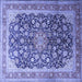 Square Machine Washable Medallion Blue Traditional Rug, wshtr240blu
