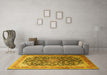 Machine Washable Medallion Yellow Traditional Rug in a Living Room, wshtr240yw