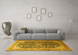 Machine Washable Medallion Yellow Traditional Rug in a Living Room, wshtr240yw
