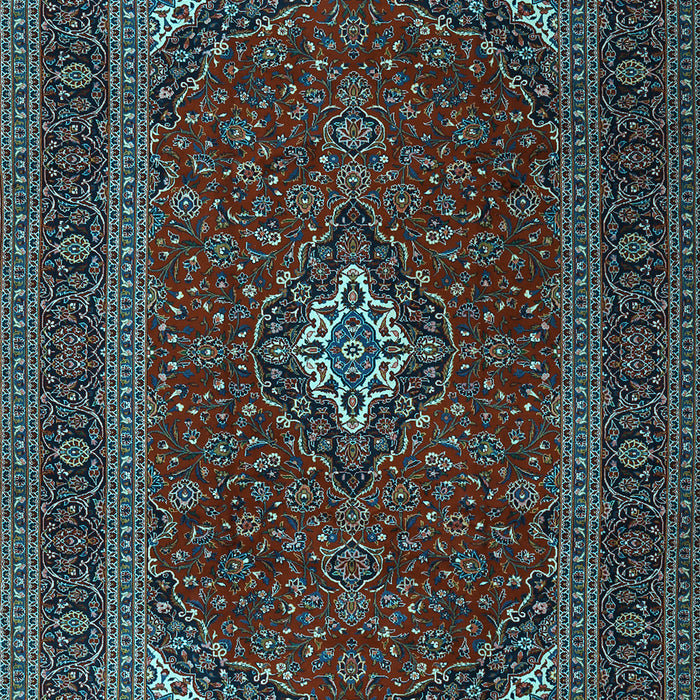 Machine Washable Medallion Light Blue Traditional Rug, wshtr2410lblu