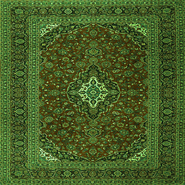 Round Machine Washable Medallion Green Traditional Area Rugs, wshtr2410grn
