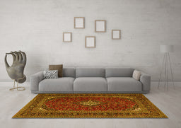 Machine Washable Medallion Yellow Traditional Rug in a Living Room, wshtr2410yw