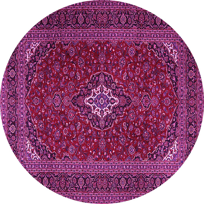 Round Machine Washable Medallion Pink Traditional Rug, wshtr2410pnk