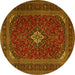 Round Machine Washable Medallion Yellow Traditional Rug, wshtr2410yw