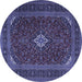 Round Machine Washable Medallion Blue Traditional Rug, wshtr2410blu