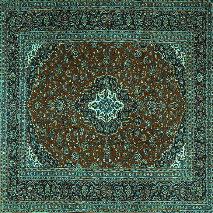 Square Machine Washable Medallion Turquoise Traditional Area Rugs, wshtr2410turq