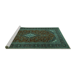 Sideview of Machine Washable Medallion Turquoise Traditional Area Rugs, wshtr2410turq