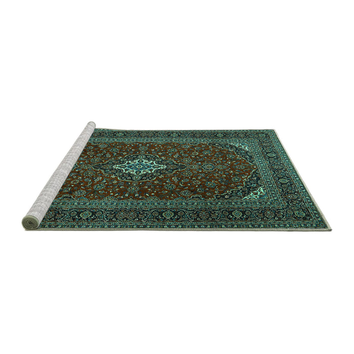 Sideview of Machine Washable Medallion Turquoise Traditional Area Rugs, wshtr2410turq