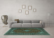 Machine Washable Medallion Turquoise Traditional Area Rugs in a Living Room,, wshtr2410turq