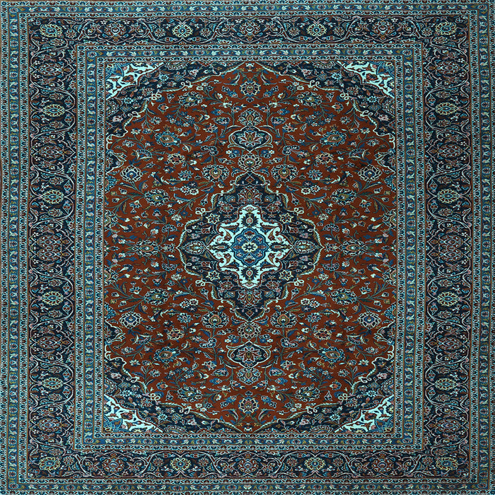 Square Machine Washable Medallion Light Blue Traditional Rug, wshtr2410lblu