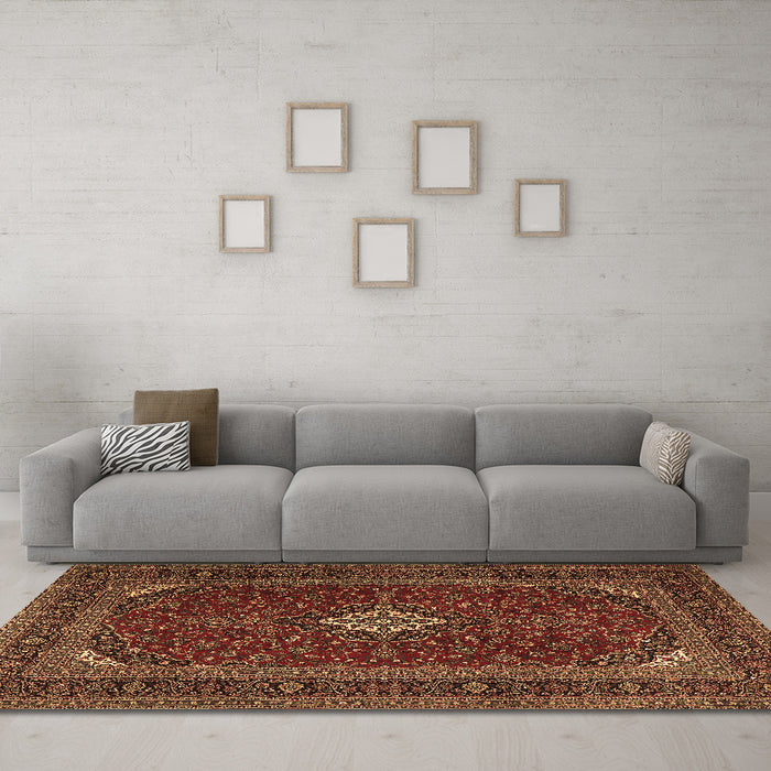 Machine Washable Medallion Brown Traditional Rug in a Living Room,, wshtr2410brn