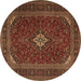 Round Machine Washable Medallion Brown Traditional Rug, wshtr2410brn