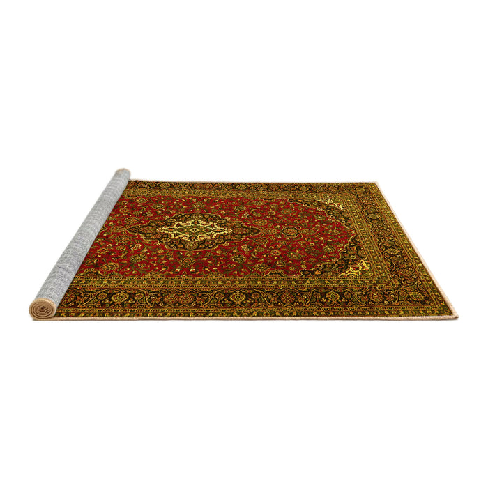 Sideview of Machine Washable Medallion Yellow Traditional Rug, wshtr2410yw