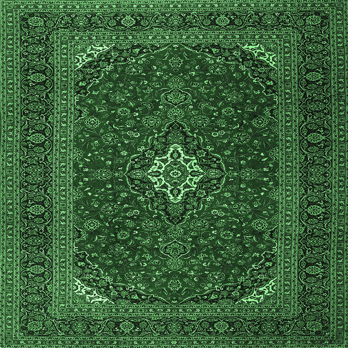 Square Machine Washable Medallion Emerald Green Traditional Area Rugs, wshtr2410emgrn