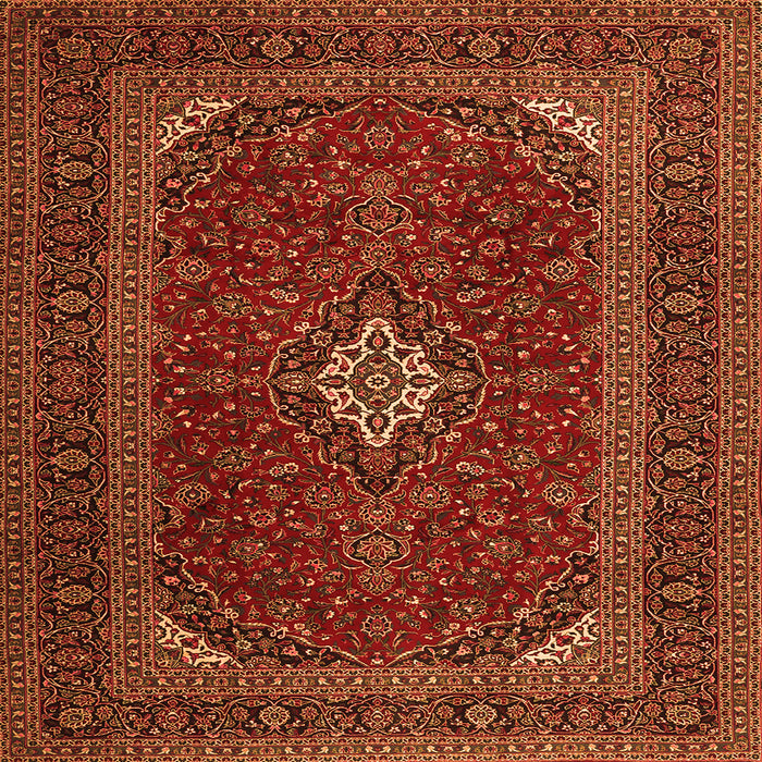 Round Machine Washable Medallion Orange Traditional Area Rugs, wshtr2410org