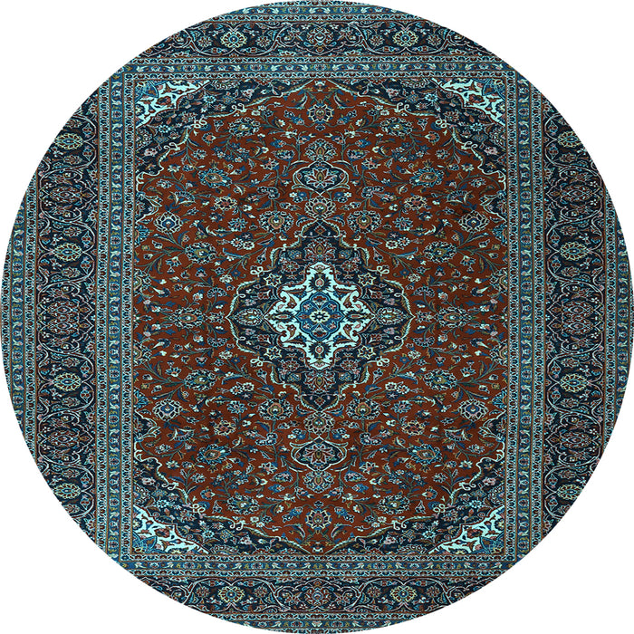 Round Machine Washable Medallion Light Blue Traditional Rug, wshtr2410lblu