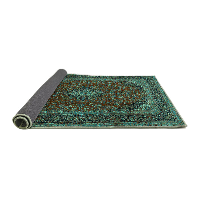 Sideview of Medallion Turquoise Traditional Rug, tr2411turq