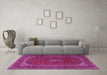 Machine Washable Medallion Pink Traditional Rug in a Living Room, wshtr2411pnk