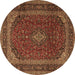 Round Machine Washable Medallion Brown Traditional Rug, wshtr2411brn