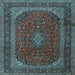 Square Machine Washable Medallion Light Blue Traditional Rug, wshtr2411lblu