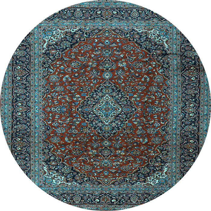 Round Medallion Light Blue Traditional Rug, tr2411lblu