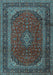 Machine Washable Medallion Light Blue Traditional Rug, wshtr2411lblu